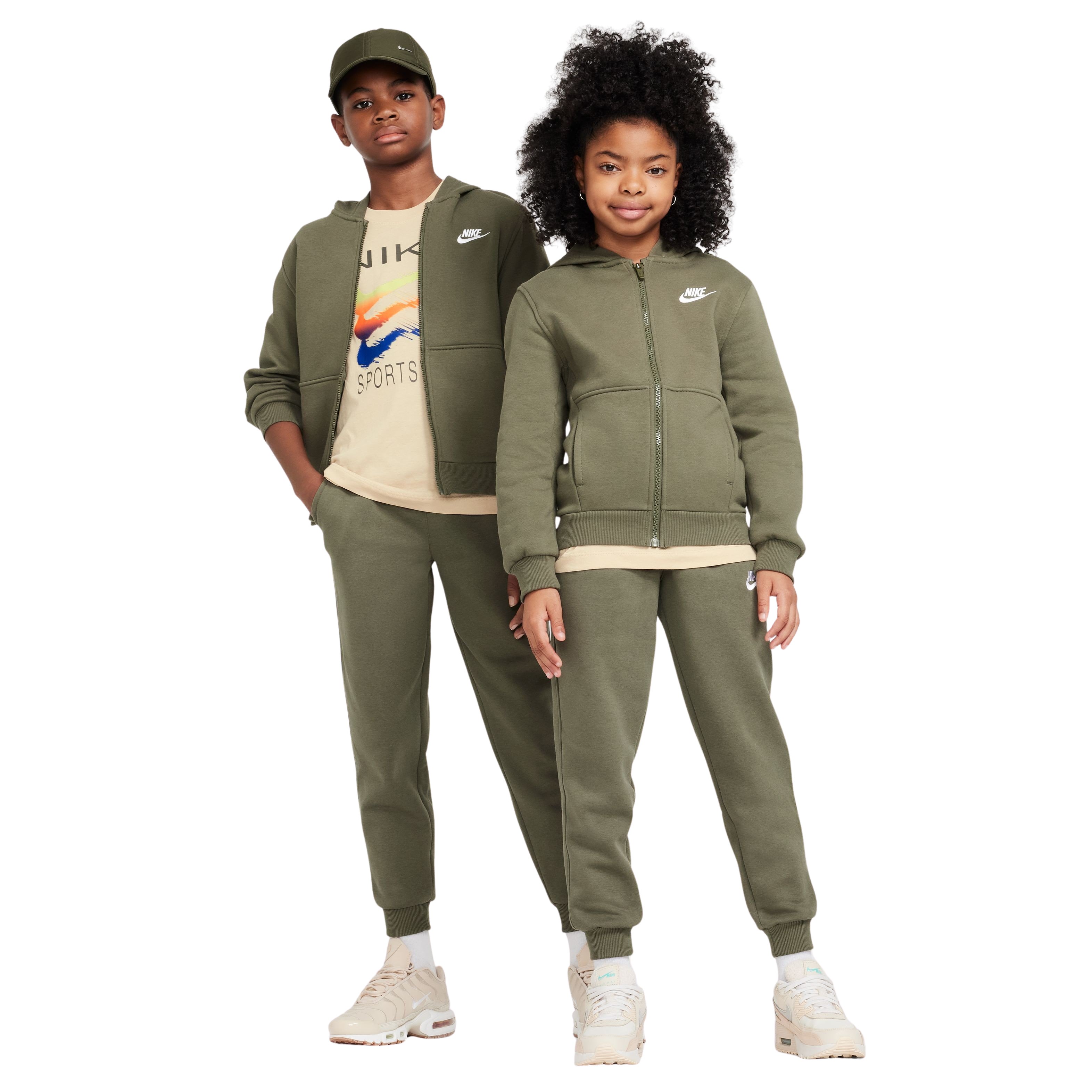 Nike Sportswear Club Fleece Trainingspak Kids Olijfgroen Wit
