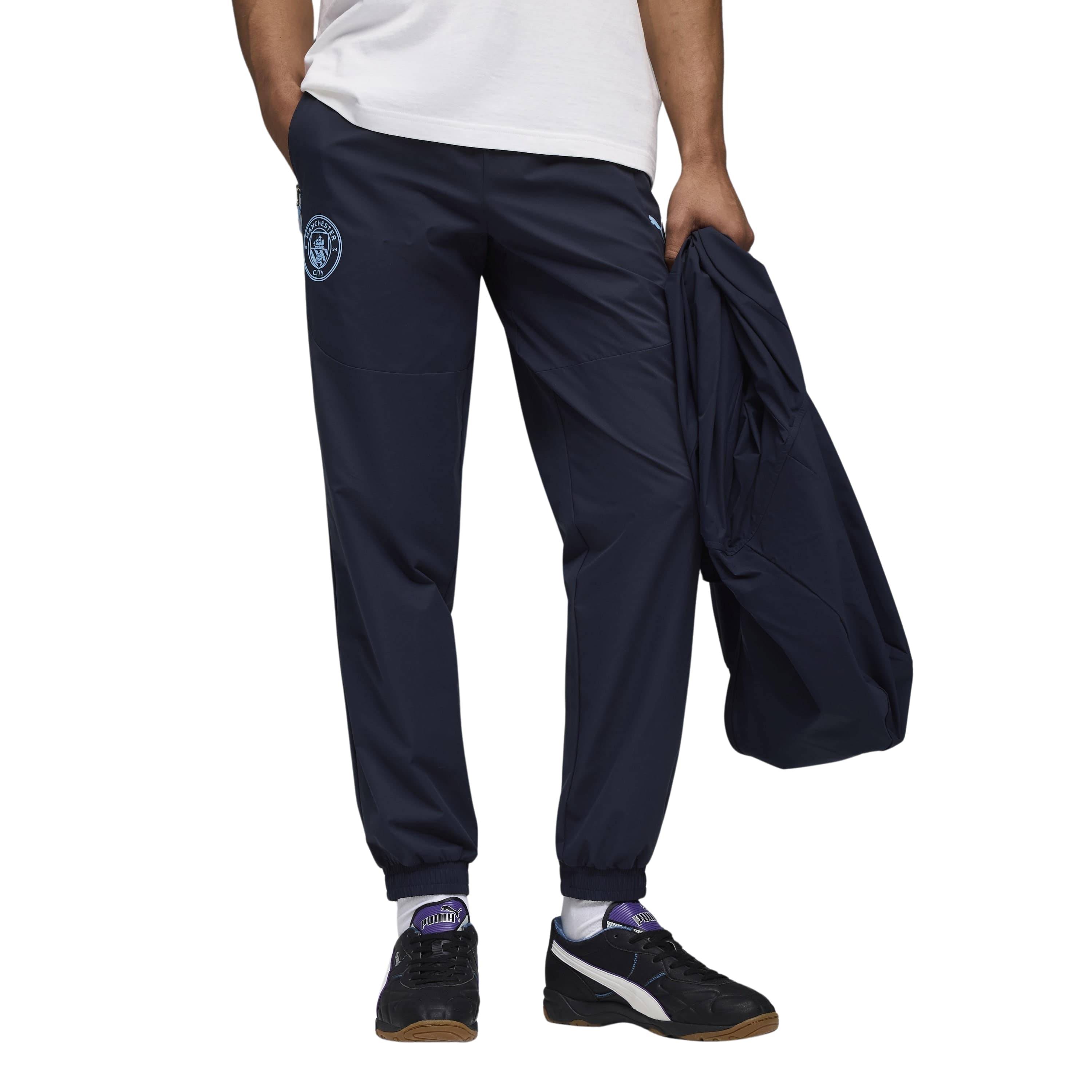 PUMA Manchester City Pumatech Trainingsbroek Woven 2025-2026 Donkerblauw Lichtblauw