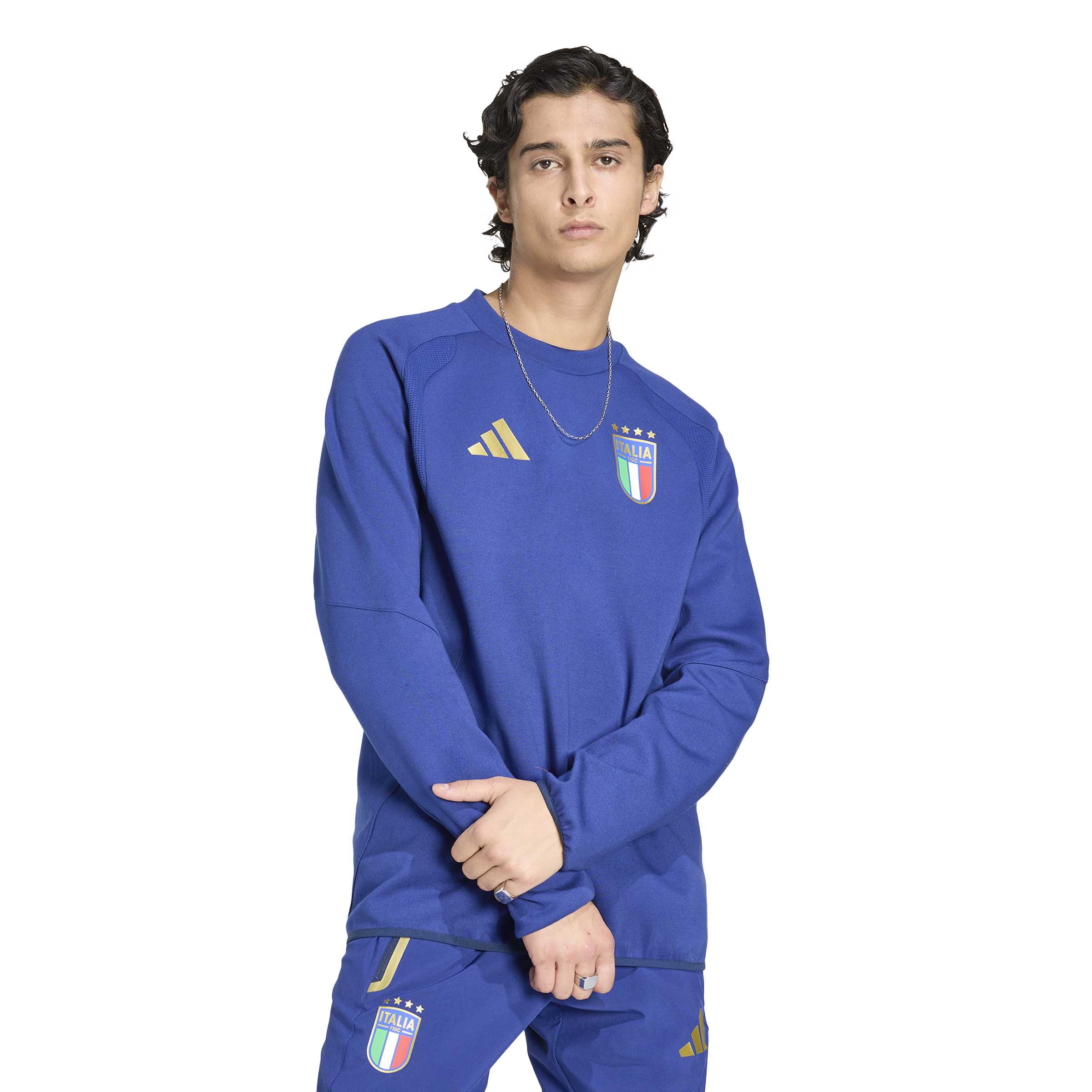 Adidas Itali&euml; Tiro Travel Crew Sweater 2026-2028 Blauw Goud