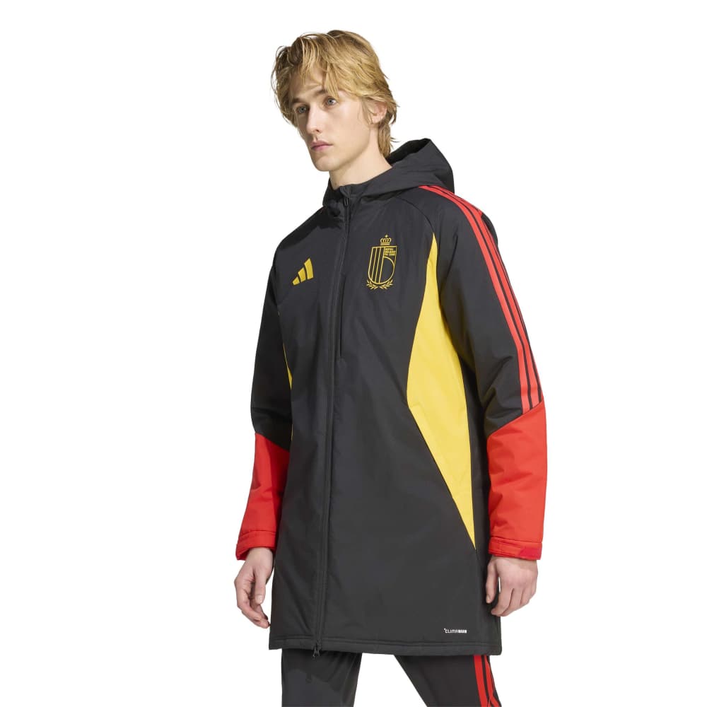 Adidas Belgi&euml; Lange Winterjas 2026-2028 Zwart Geel Rood