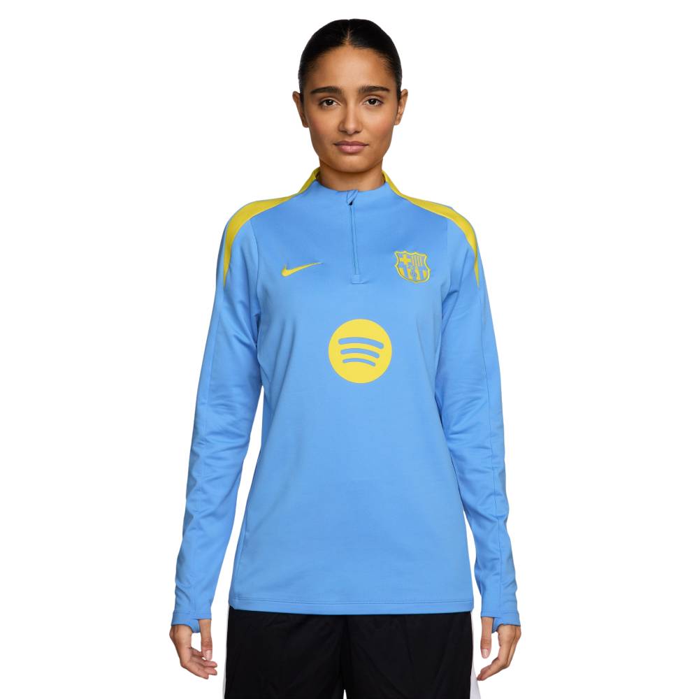 Nike FC Barcelona Strike Trainingstrui 1/4-Zip 2025-2026 Dames Lichtblauw Felgeel
