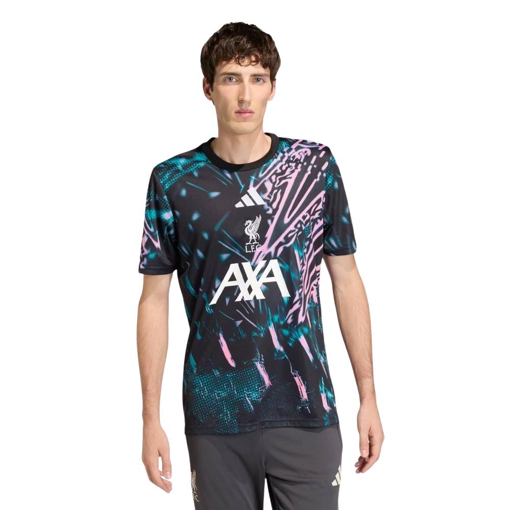 Adidas Liverpool Pre-Match Trainingsshirt 2025-2026 Zwart Donkergroen Lichtroze