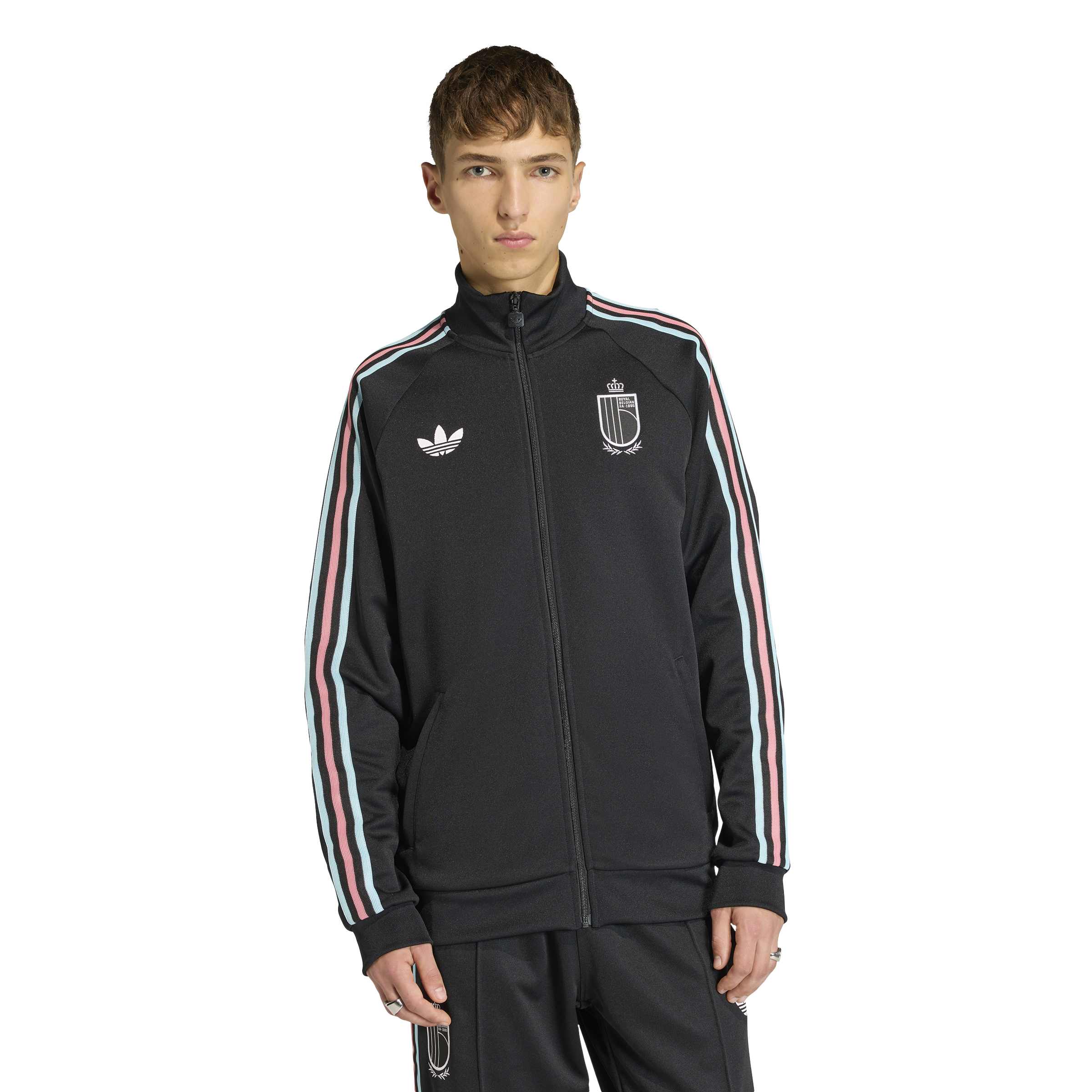 Adidas Belgi&euml; Originals Trainingsjack Zwart Lichtblauw Roze