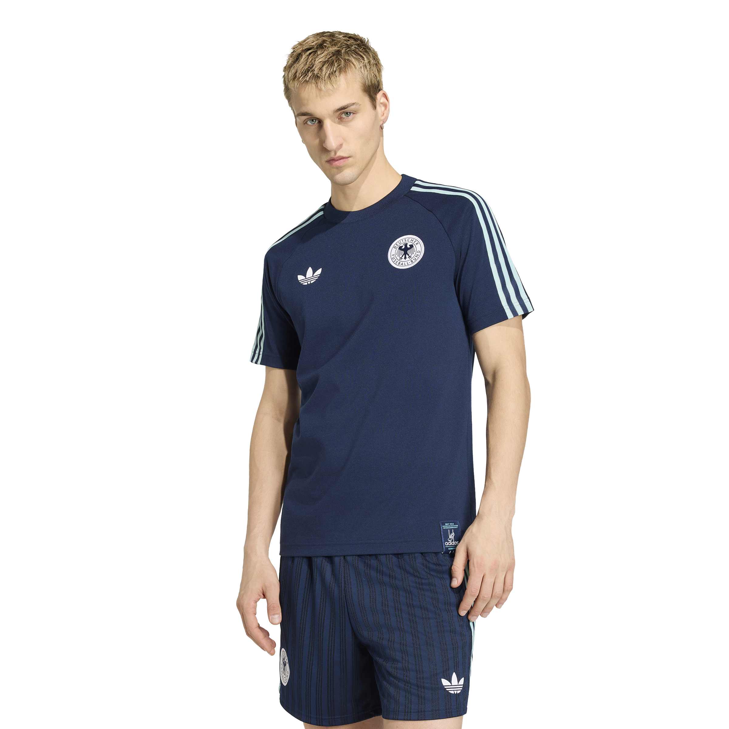 Adidas Duitsland Originals T-Shirt Donkerblauw Lichtblauw Wit
