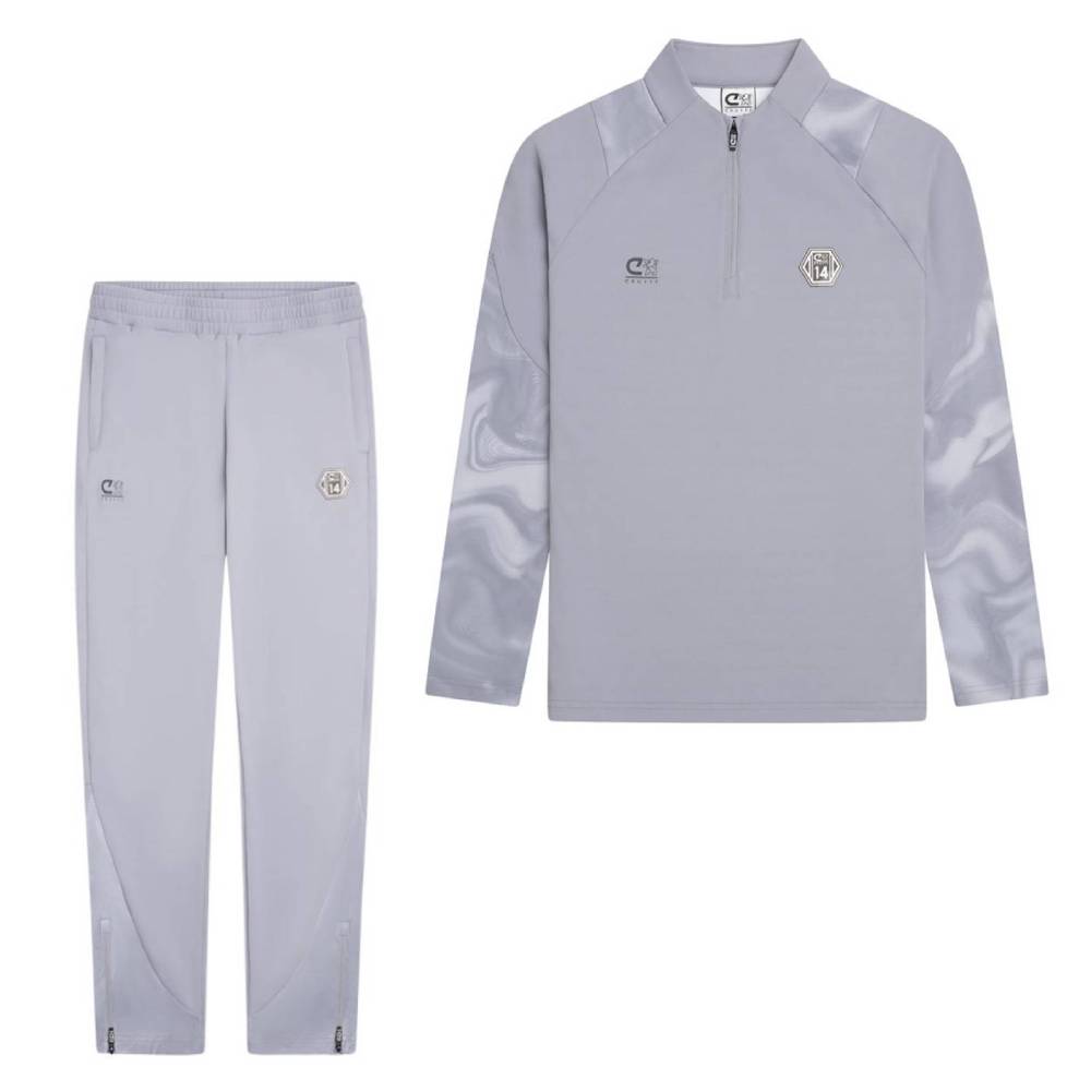 Cruyff Defense Trainingspak 1/4-Zip Kids Lichtgrijs Zwart Lichtblauw