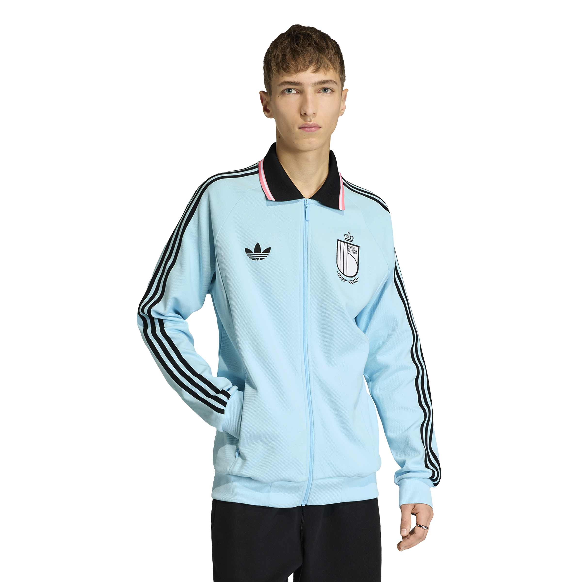 Adidas Belgi&euml; Anthem Trainingsjack 2026-2028 Lichtblauw Zwart Roze