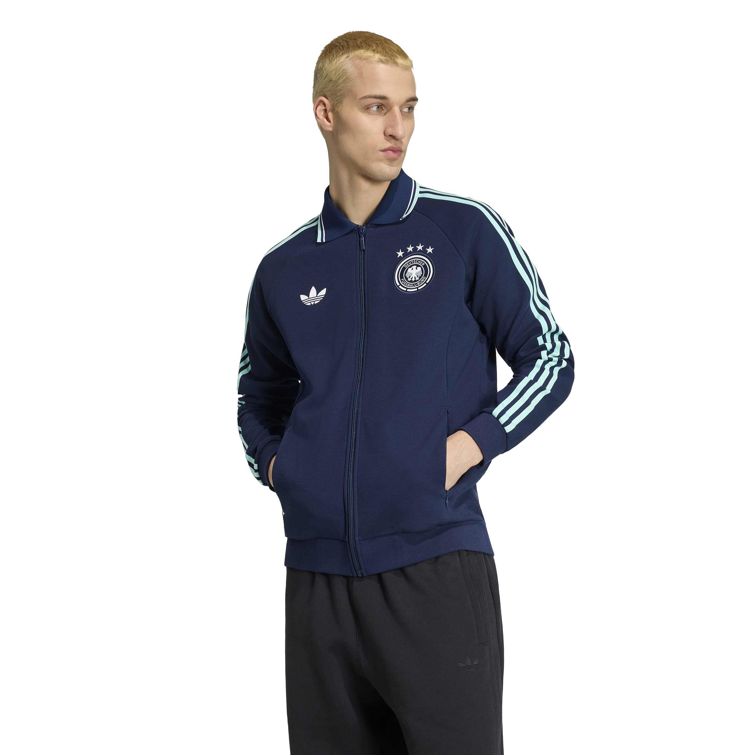 Adidas Duitsland Originals Anthem Trainingsjack Donkerblauw Lichtblauw Wit