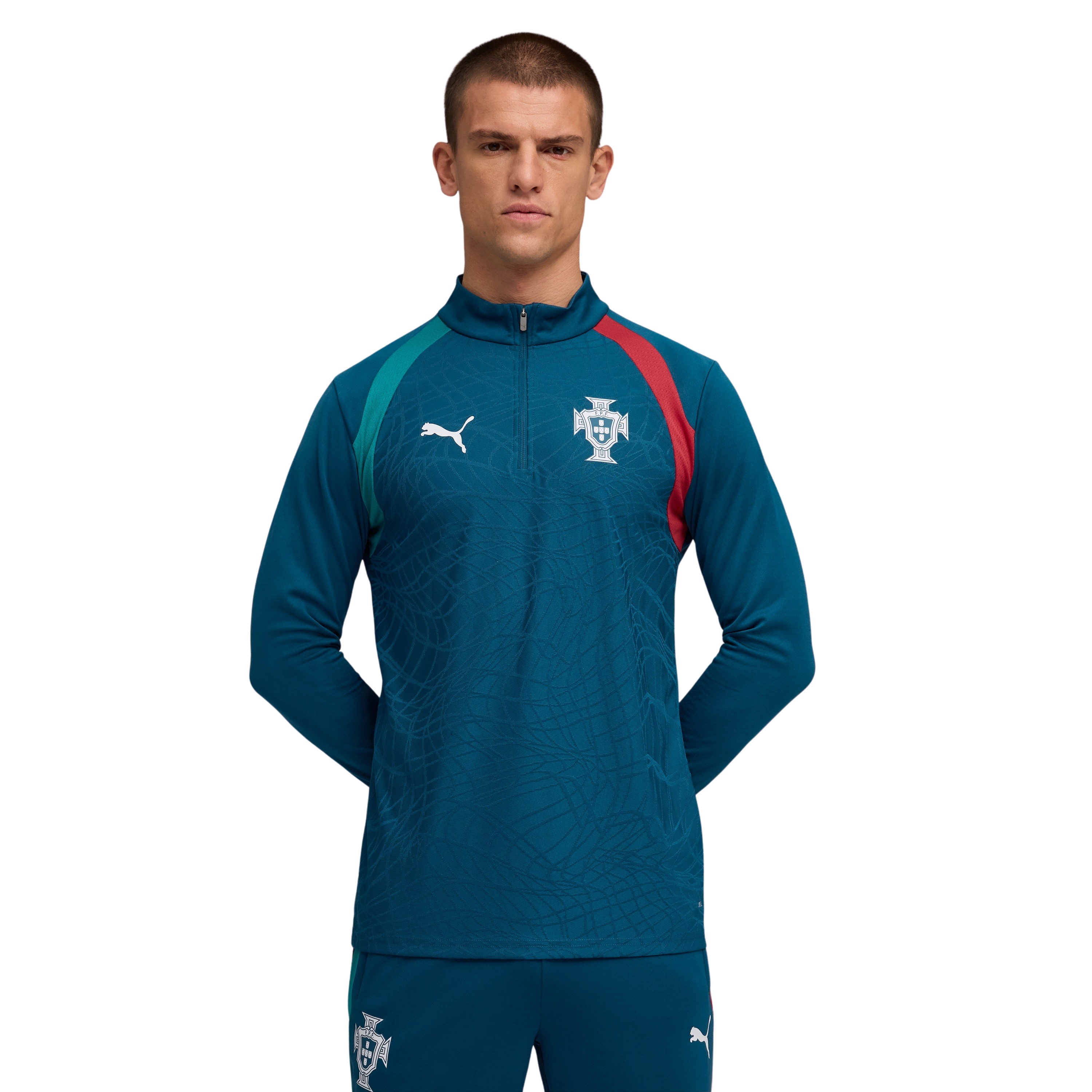 PUMA Portugal Trainingstrui 1/4 Zip 2026-2028 Blauwgroen Wit
