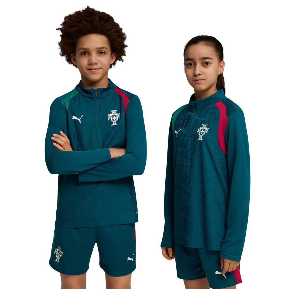 PUMA Portugal Trainingstrui 1/4 Zip 2026-2028 Kids Blauwgroen Wit