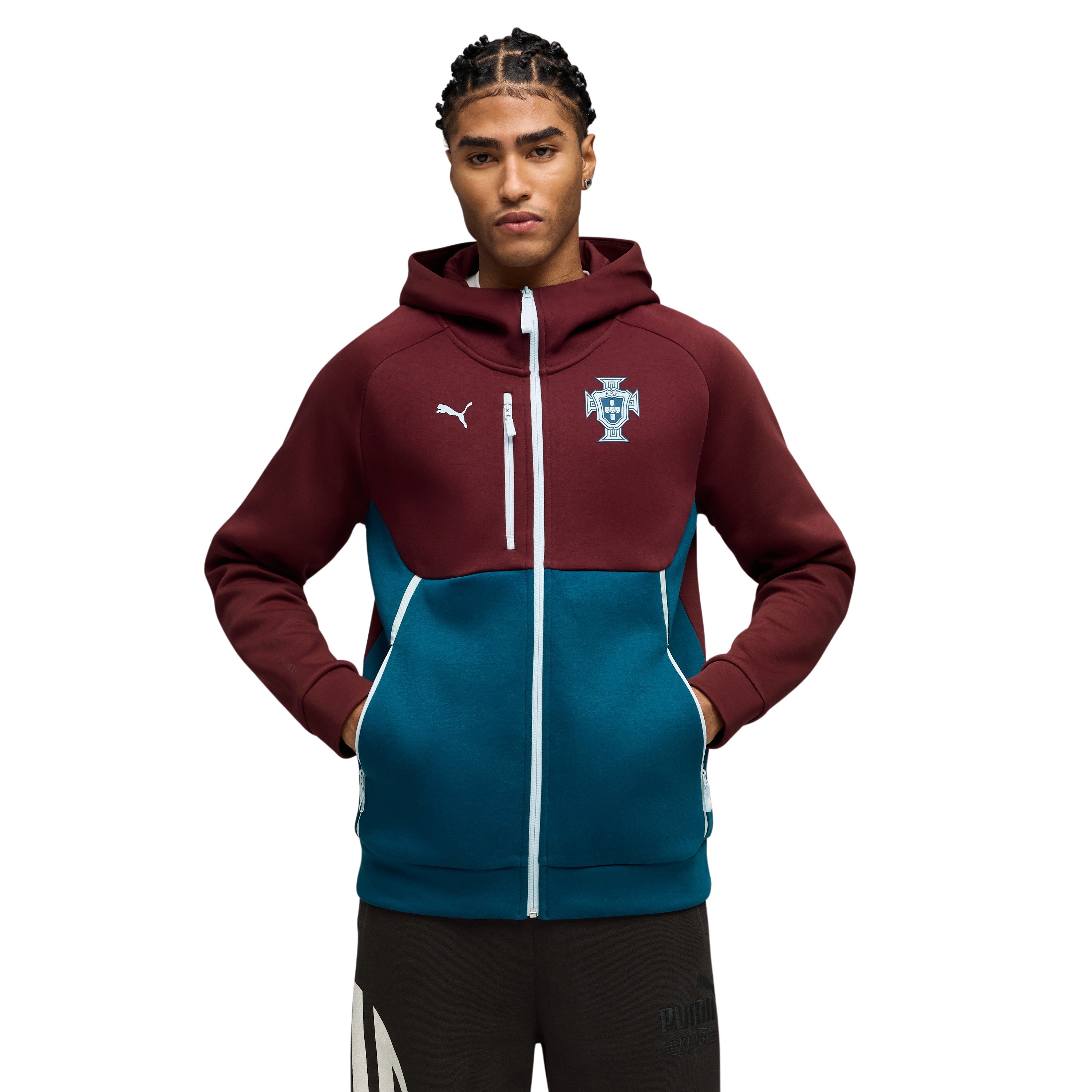 PUMA Portugal tech Trainingsjack Hooded 2026-2028 Bordeauxrood Blauwgroen Wit