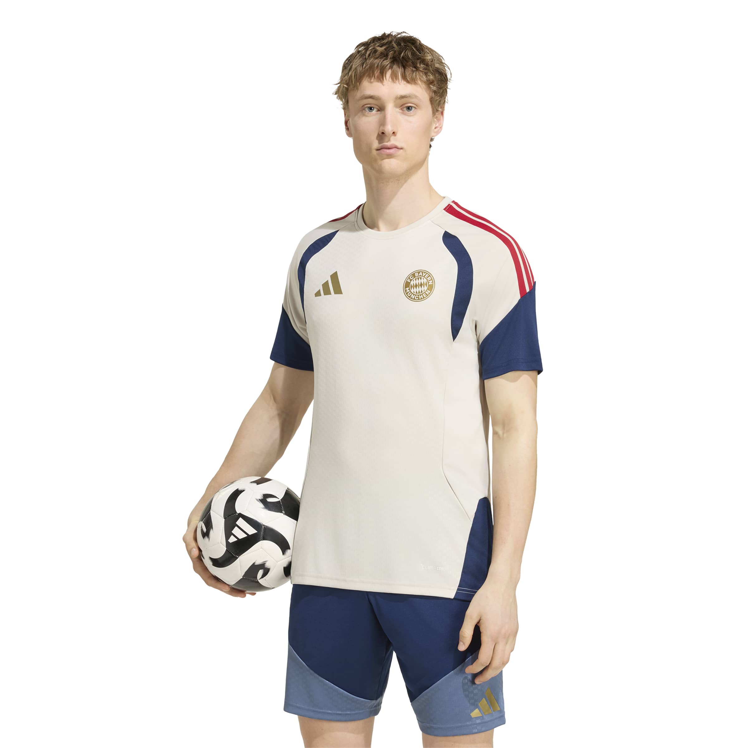 Adidas Bayern M&uuml;nchen Trainingsshirt 2026-2027 Beige Donkerblauw Rood Goud