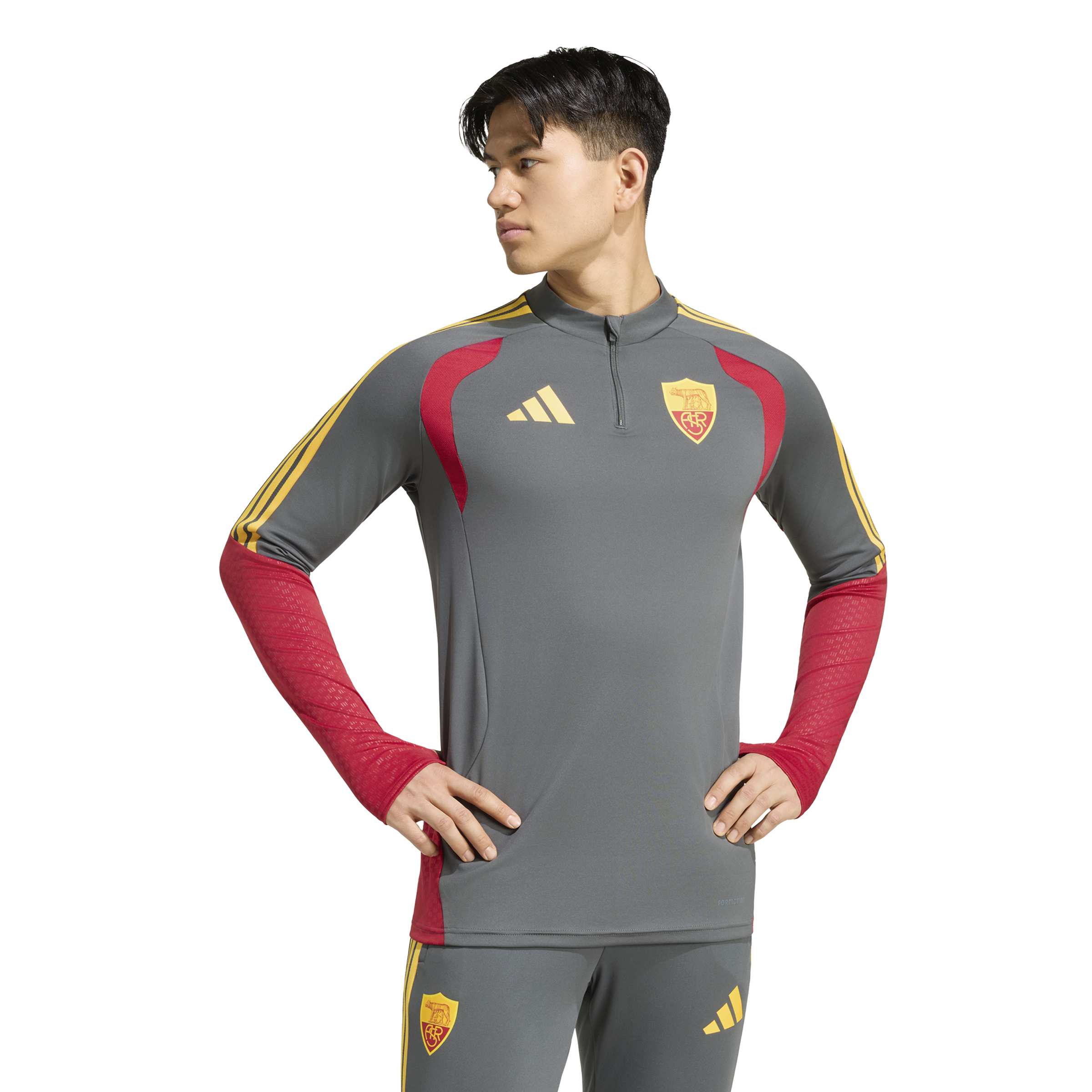 Adidas AS Roma Trainingstrui 1/4-Zip 2026-2027 Donkergrijs Rood Oranje