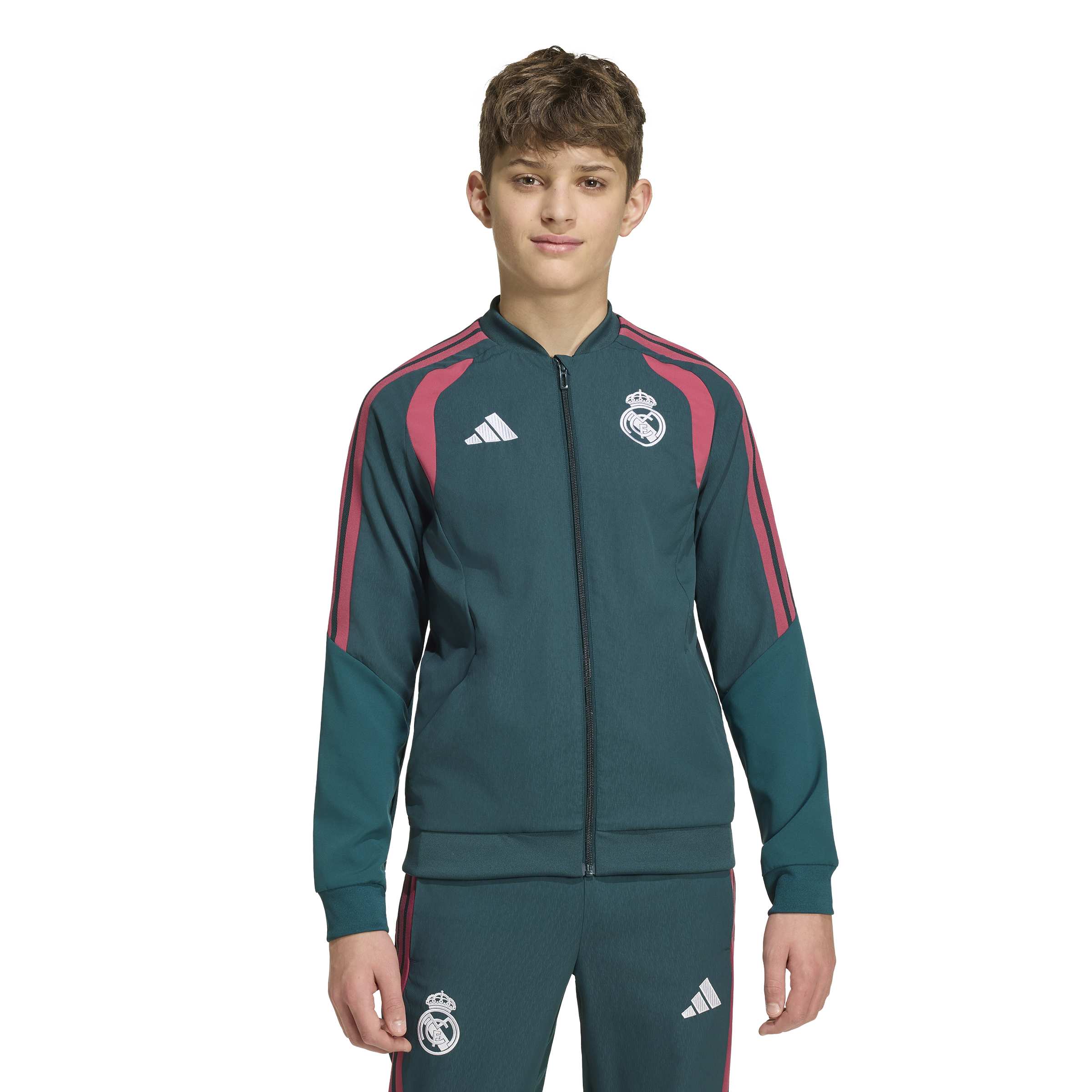Adidas Real Madrid Presentatie Trainingsjack 2026-2027 Kids Donkergroen Roze Wit