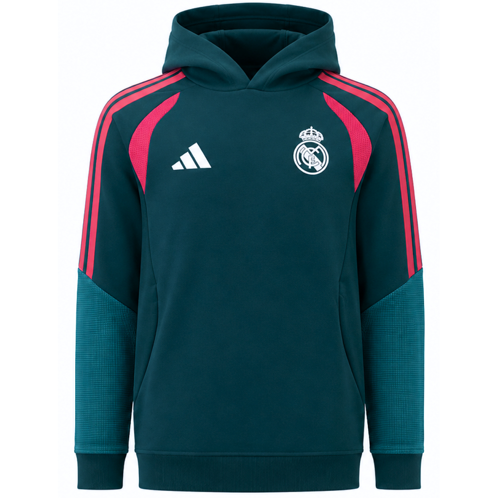 Adidas Real Madrid Hoodie 2026-2027 Kids Donkergroen Roze Wit
