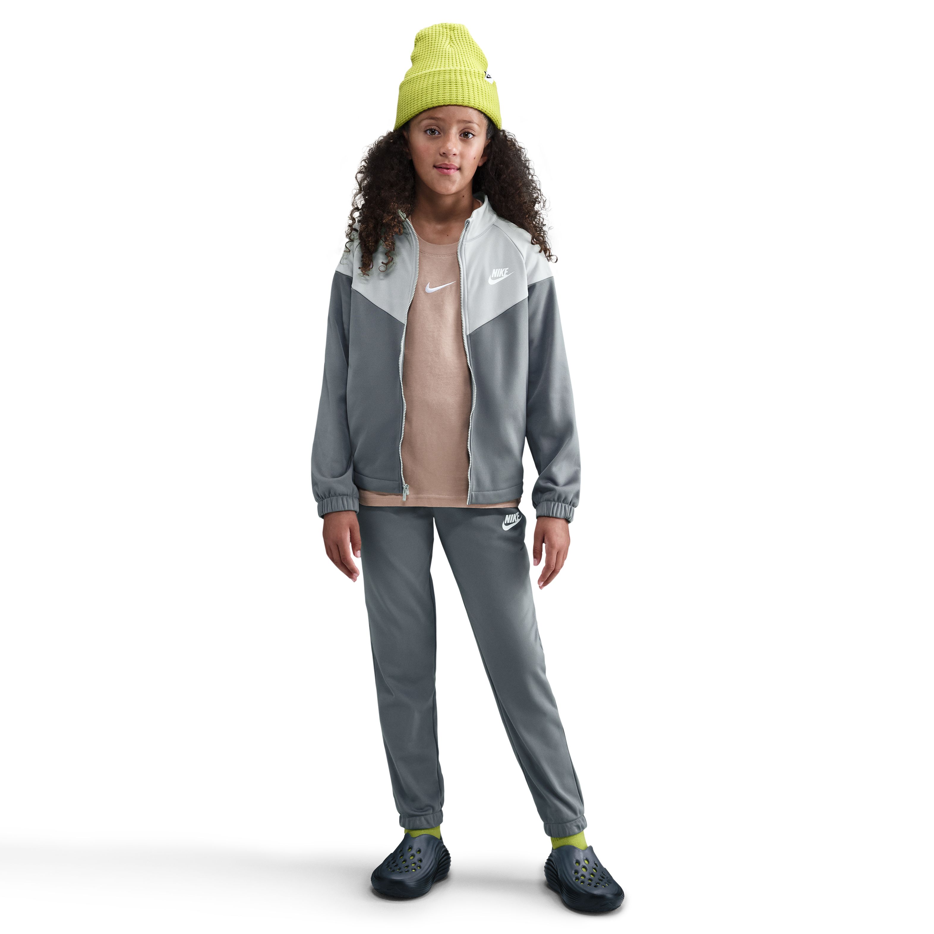 Nike Sportswear Trainingspak Full-Zip Kids Donkergrijs Lichtgrijs Wit