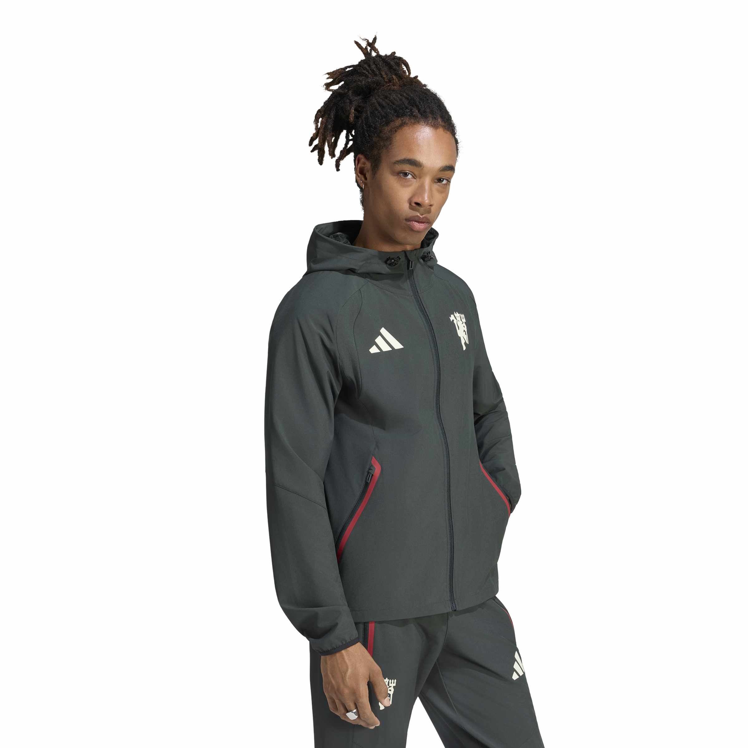 Adidas Manchester United Tiro Travel Trainingsjack 2026-2027 Donkerolijfgroen Wit Rood