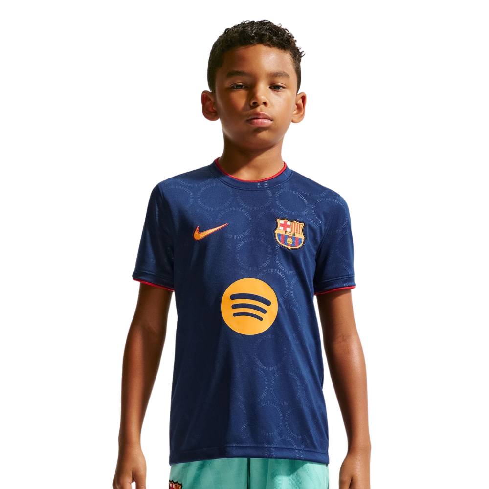 Nike FC Barcelona Pre-Match Trainingsshirt 2026-2027 Kids Donkerblauw Rood Goudgeel