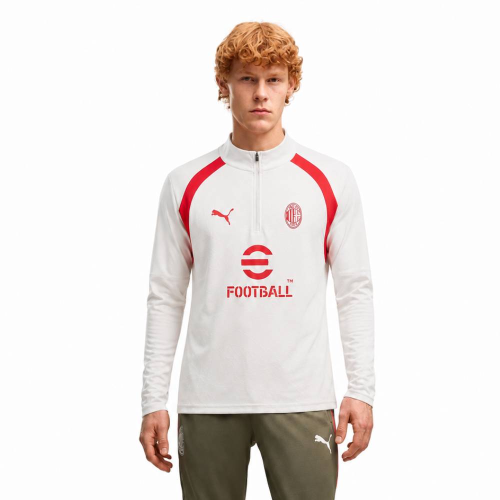 PUMA AC Milan Trainingstrui 1/4-Zip 2026-2027 Lichtgrijs Rood