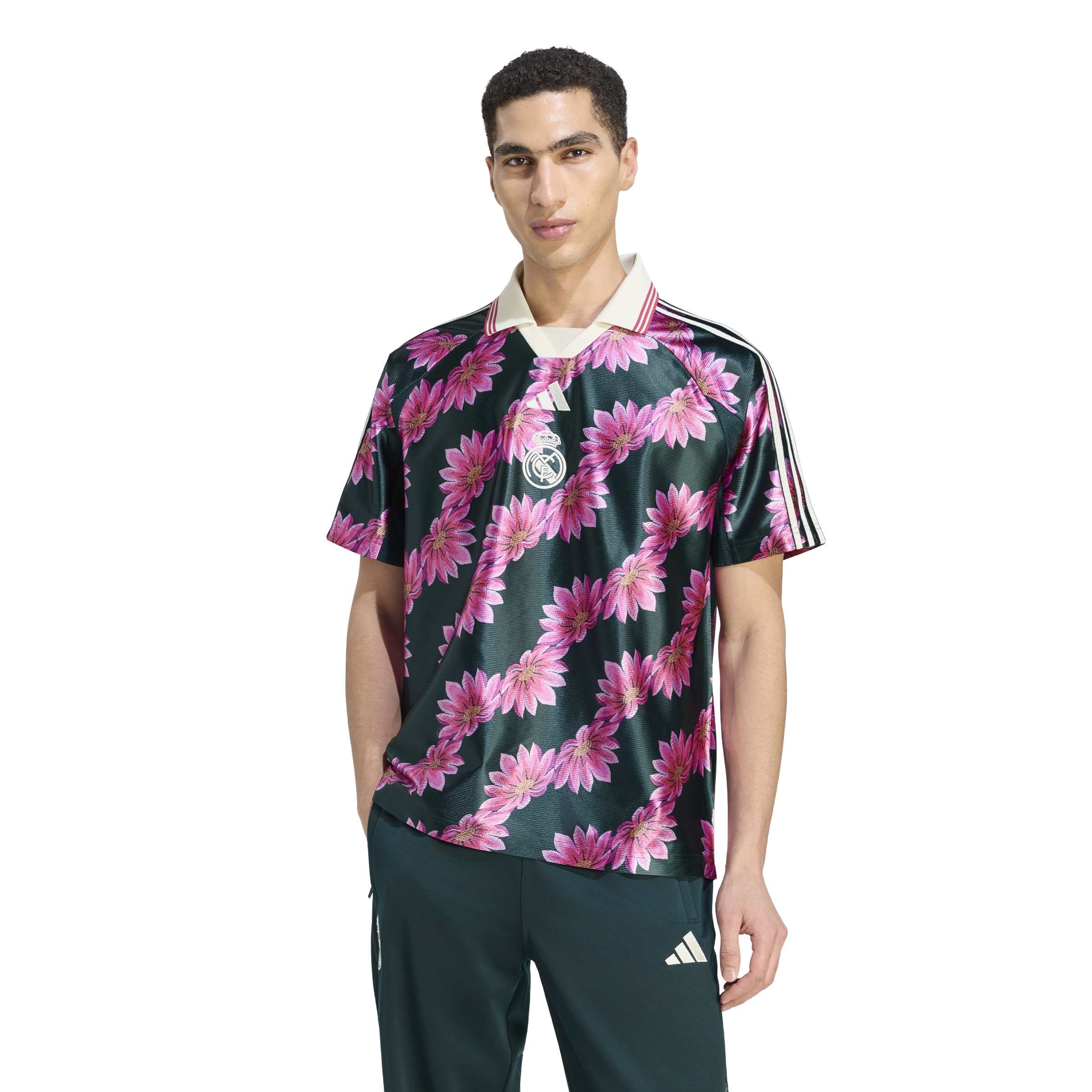 Adidas Real Madrid Farm T-Shirt Donkergroen Roze Wit