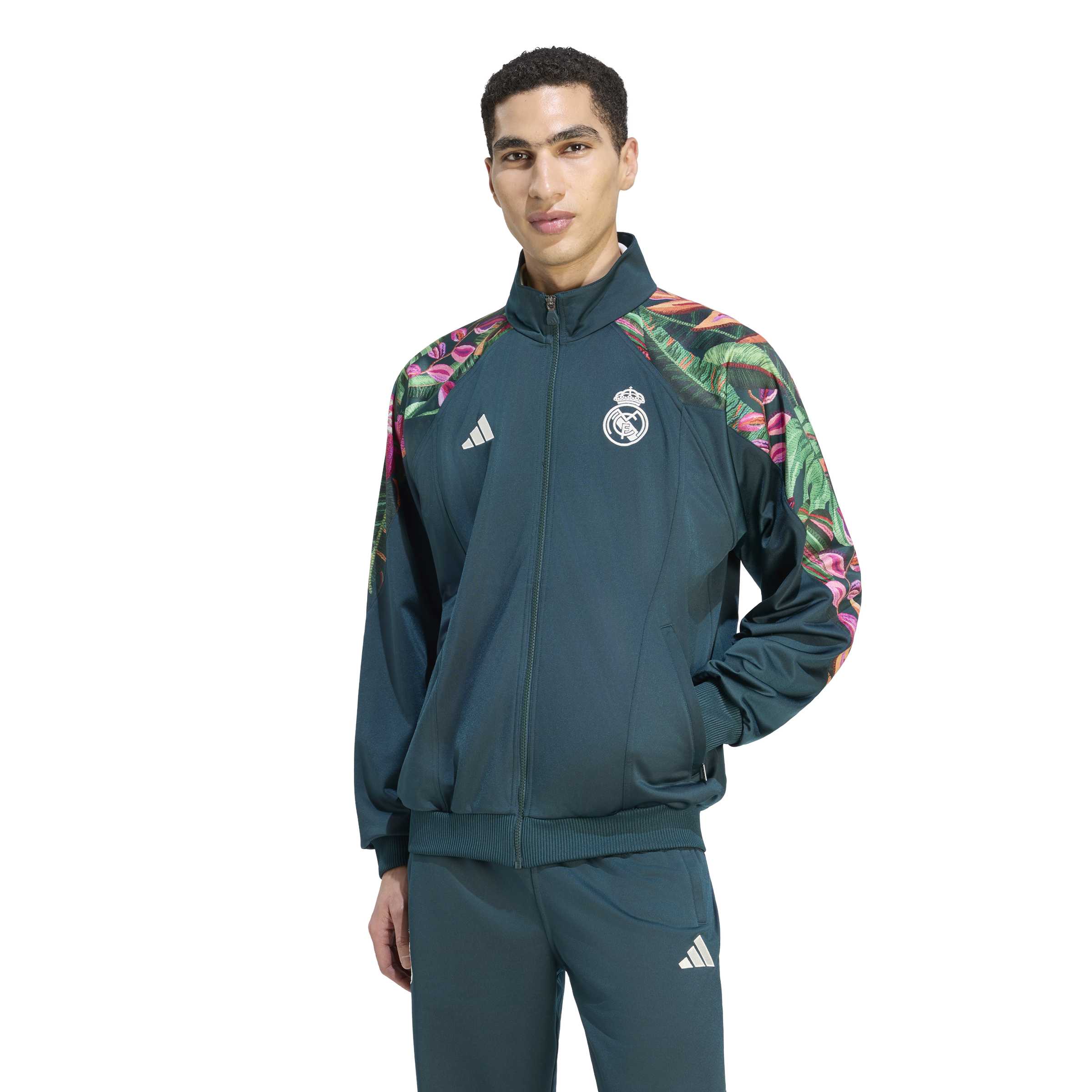 Adidas Real Madrid Farm Trainingsjack Donkergroen Wit Oranje Roze