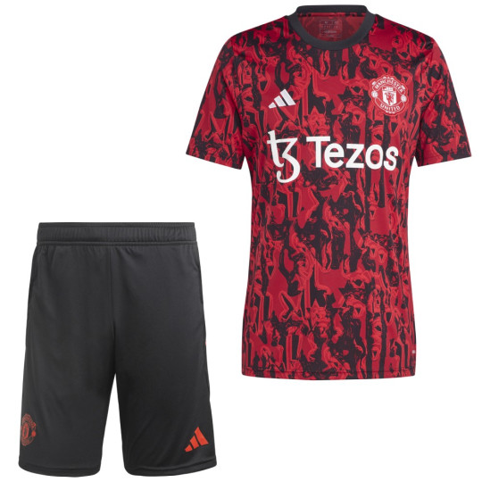 adidas Manchester United Pre-Match Trainingsset 2023-2024 Rood Zwart Lichtgroen