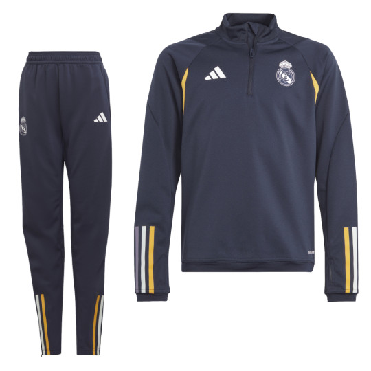 adidas Real Madrid Trainingspak 1/4-Zip 2023-2024 Kids Donkerblauw Wit Goud