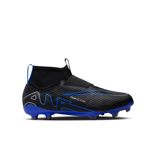 Nike Zoom Mercurial Superfly 9 Pro Sans Lacets Gazon Naturel Chaussures de Football (FG) Enfants Noir Bleu Blanc