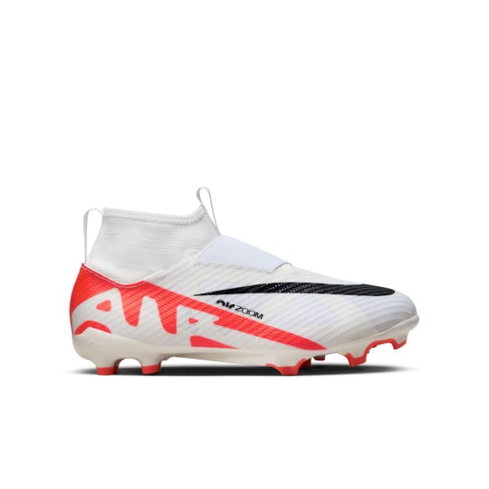 Nike Zoom Mercurial Superfly 9 Pro Sans Lacets Gazon Naturel Chaussures de Football (FG) Enfants Blanc Rouge Vif Noir
