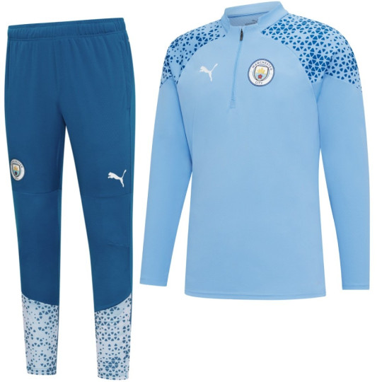 PUMA Manchester City Trainingspak 1/4-Zip 2023-2024 Kids Lichtblauw Blauw Wit