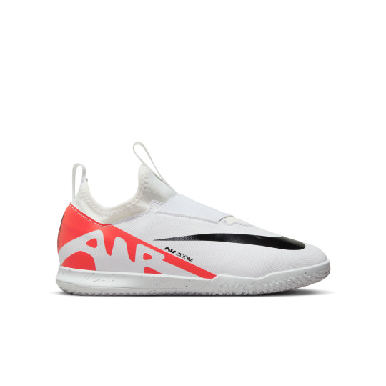 Nike Zoom Mercurial Vapor 15 Academy Sans Lacets Chaussures de Foot en Salle (IN) Enfants Blanc Rouge Vif Noir