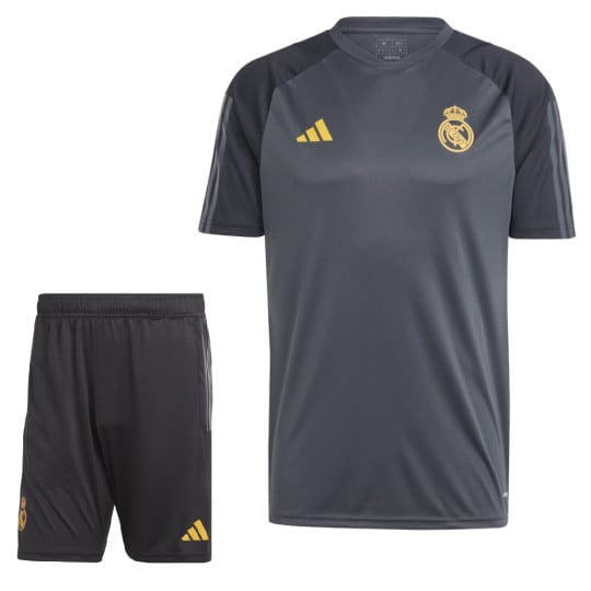 adidas Real Madrid Trainingsset Europees 2023-2024 Donkergrijs Zwart Goud