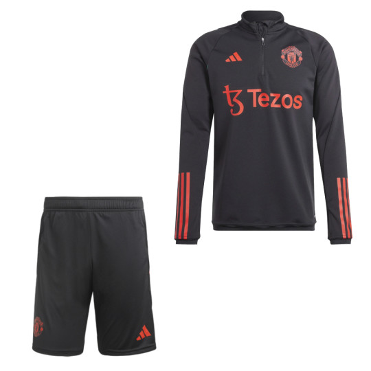 adidas Manchester United Trainingsset 1/4-Zip 2023-2024 Zwart Rood Lichtgroen