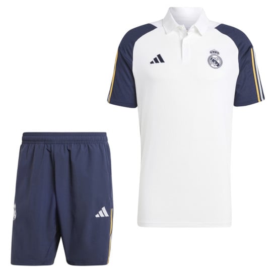 adidas Real Madrid Ensemble Training Polo 2023-2024 Blanc Bleu Foncé Or