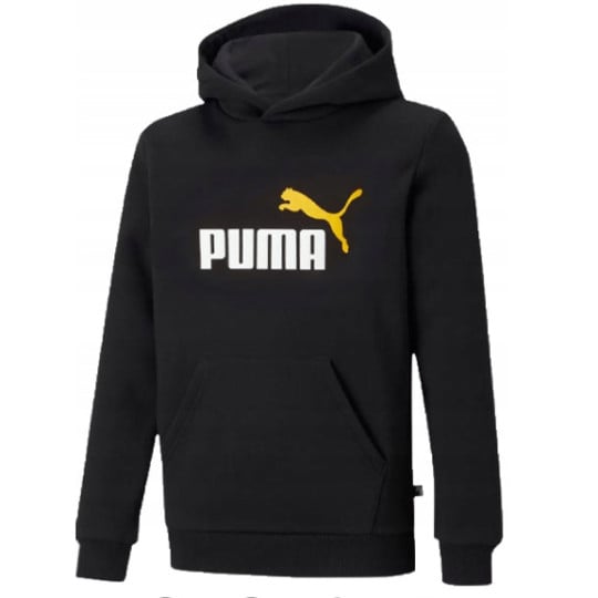 PUMA Essentials+ 2 Big Logo Hoodie Kids Zwart Wit Geel