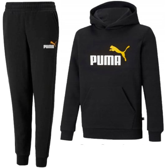 PUMA Essentials+ 2 Big Logo Trainingspak Kids Zwart Wit Geel