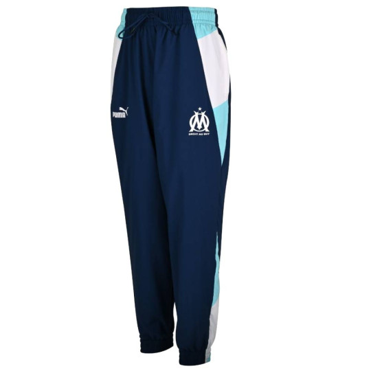 PUMA Olympique Marseille Woven Trainingsbroek 2023-2024 Donkerblauw Turquoise Wit