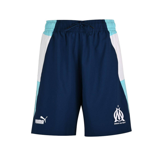 PUMA Olympique Marseille Woven Broekje 2023-2024 Donkerblauw Turquoise Wit