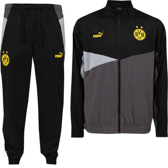 PUMA Borussia Dortmund Woven Trainingspak Full-Zip 2023-2024 Zwart Grijs
