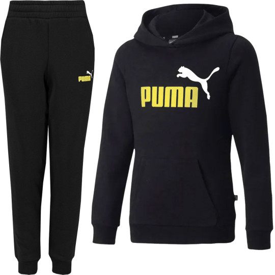 PUMA Essentials+ 2 Big Logo Trainingspak Kids Zwart Geel Wit
