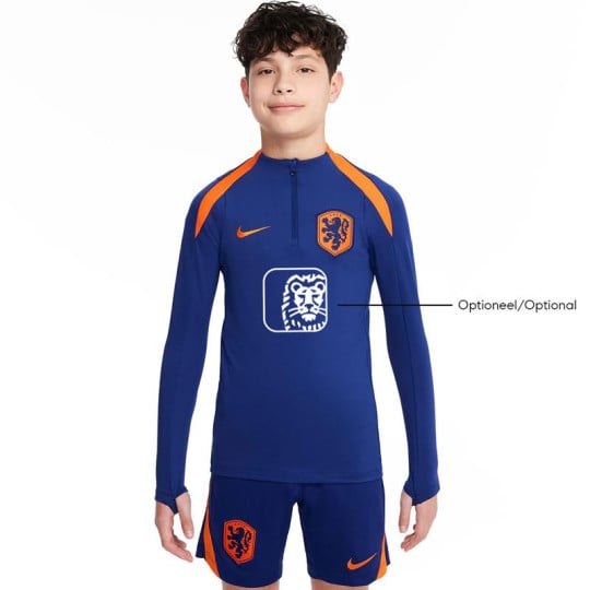 Pull en Haut d'Entraînement Nike Netherlands Strike 1/4-Zip 2024-2026 pour enfant, bleu et orange