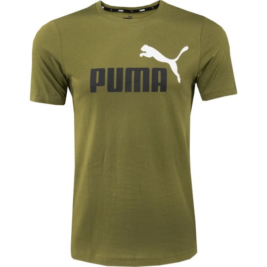 PUMA Essentials+ 2 Logo T-Shirt Olijfgroen Zwart Wit