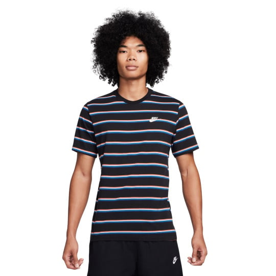 Nike Sportswear T-Shirt Club Stripe Zwart Rood Wit Blauw
