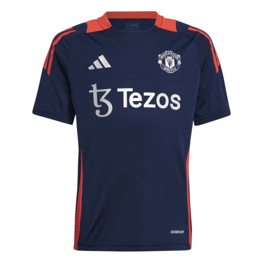 adidas Manchester United Trainingsshirt 2024-2025 Kids Donkerblauw Rood Zilver