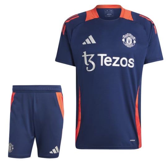 adidas Manchester United Trainingsset 2024-2025 Kids Donkerblauw Rood Zilver