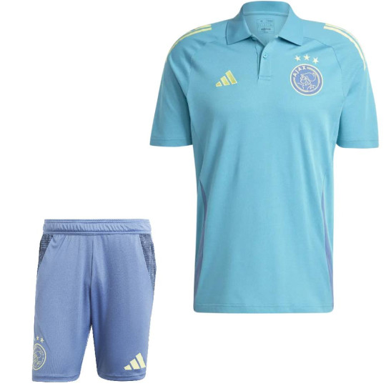 adidas Ajax Polo Trainingsset 2024-2025 Lichtblauw Blauw Geel