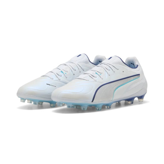PUMA King 20 Ultimate Gazon Naturel Artificiel Chaussures de Foot (MG) Blanc Bleu Clair Bleu