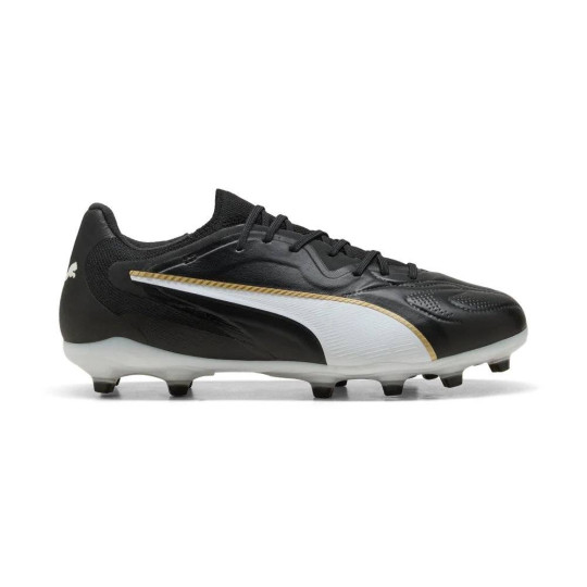 PUMA King 20 Pro Gazon Naturel Artificiel Chaussures de Foot (MG) Noir Blanc Doré