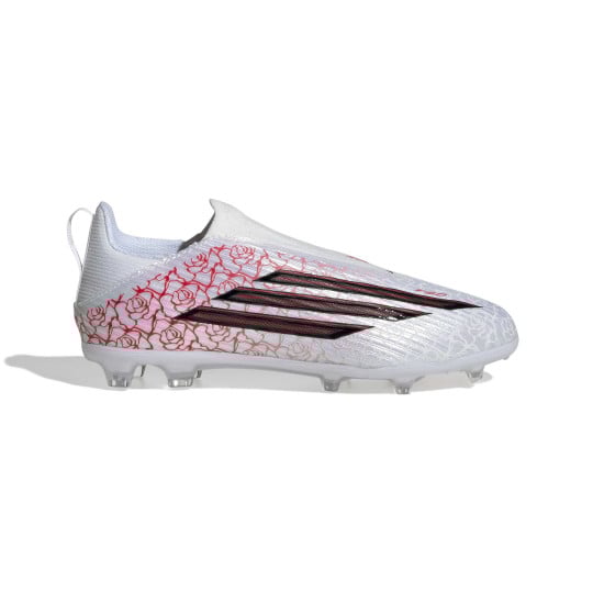 adidas F50 Lamine Yamal League Sans Lacets Gazon Naturel Artificiel Chaussures de Foot (MG) Enfants Blanc Rouge Vif Noir