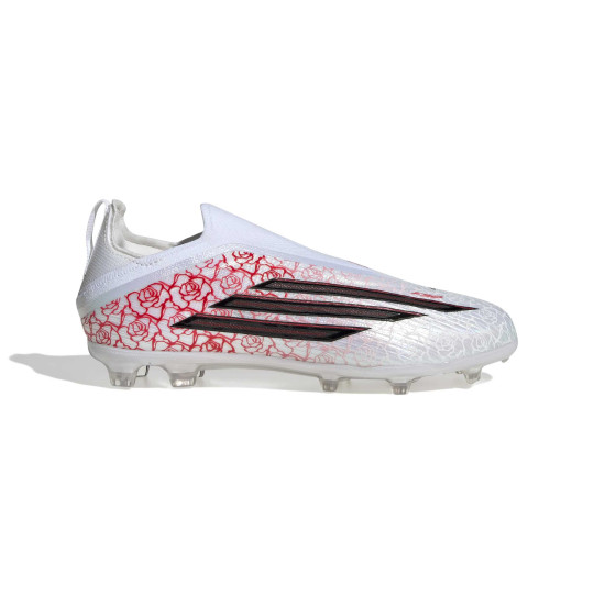 adidas F50 Lamine Yamal Elite Sans Lacets Gazon Naturel Chaussures de Foot (FG) Enfants Blanc Rouge Vif Noir