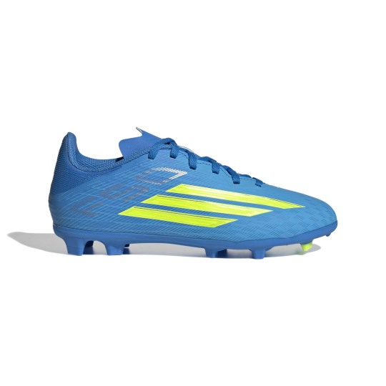 adidas F50 League Gazon Naturel Gazon Artificiel Chaussures de Foot (MG) Enfants Bleu Néon Jaune